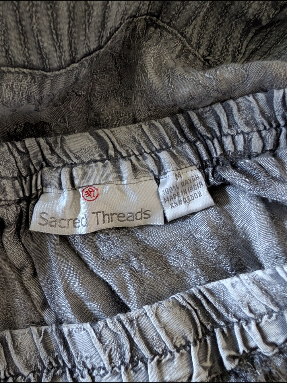 Sacred Threads Gray Tiered Maxi Skirt with Patchwork Texture M - Picture 5 of 6